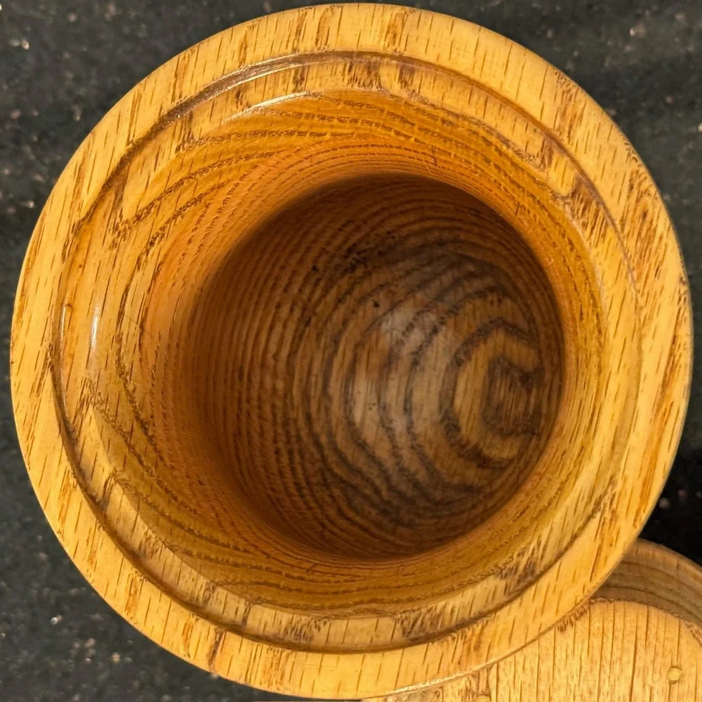 Handmade‎ Turned Wood Lidded Jar Canister Pedestal Base Glossy Natural Grain